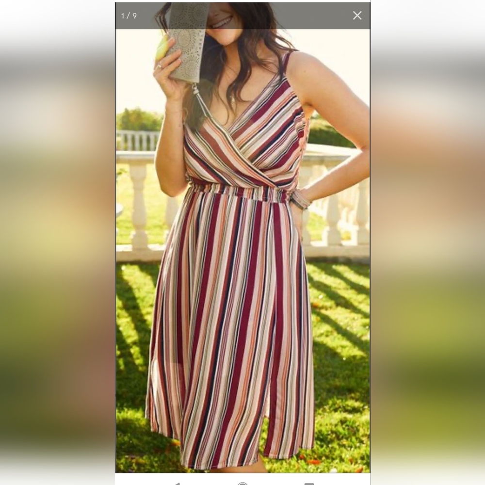 Maurices Pink and Cream Sleeveless Midi Sundress